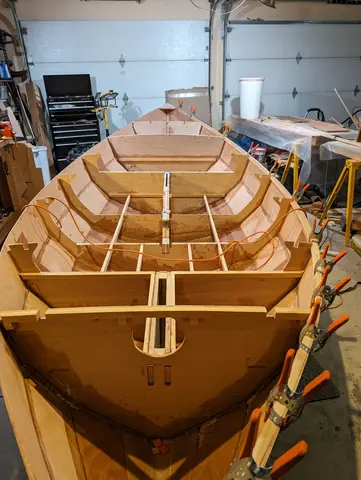 The Guider: Deck cleats and beams installed, dry fitting the deck