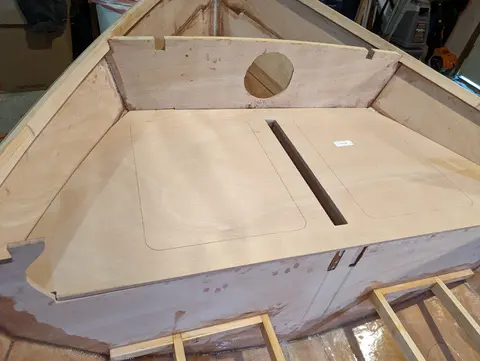 The Guider: Deck cleats and beams installed, dry fitting the deck