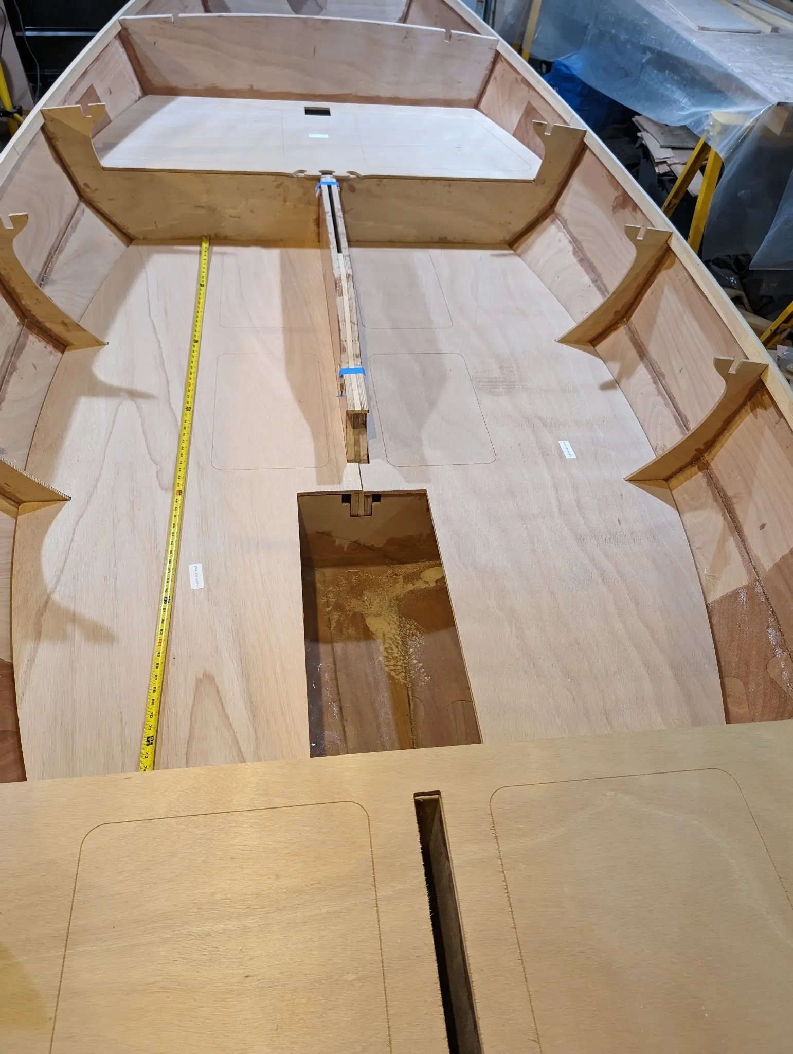 The Guider: Deck cleats and beams installed, dry fitting the deck