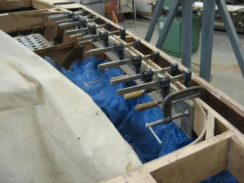 Hot Rod: Carlings and trim: First lamination at center Frame # 4 clamped