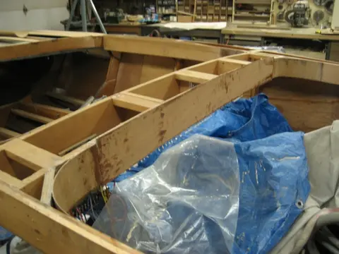 Hot Rod: Carlings and trim: First lamination at center Frame # 4 clamped