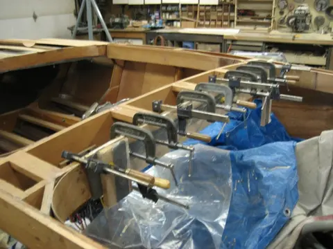 Hot Rod: Carlings and trim: First lamination at center Frame # 4 clamped