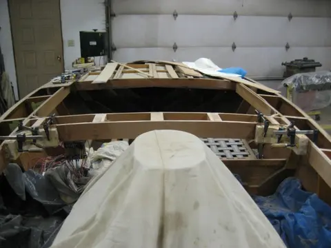 Hot Rod: Carlings and trim: Second corner lamination at Frame # 4 clamped
