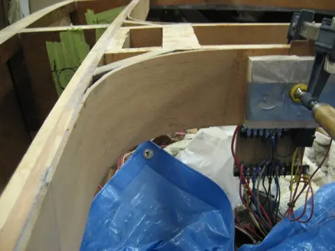 Hot Rod: Carlings and trim: Second corner lamination at Frame # 4 clamped