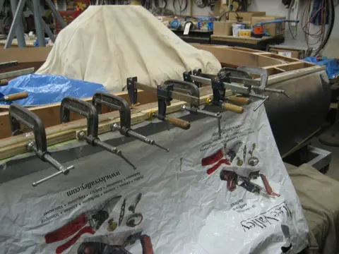 Hot Rod: Deck: Normally the deck fiberglass would overlap the deck-sheer junction with a two or three inc