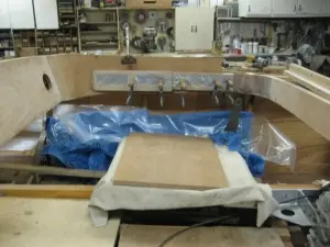 Hot Rod: Carlings and trim: We encapsulated the inside dash surface with one layer of two ounce mat followed up with o