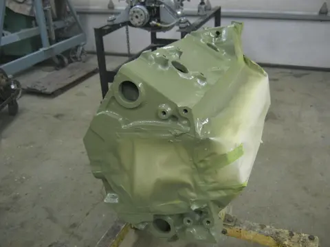 Hot Rod: 355 engine: Block was stripped to bare metal, prepped and masked to ready it for paint