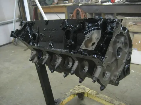 Hot Rod: 355 engine: Prior to painting, the block was sent out for hot tanking, magnafluxed to check it for cra