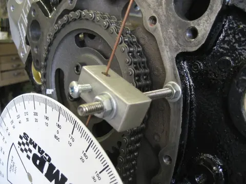 Hot Rod: 355 engine: A Comp Cams degree wheel kit was used to ensure that the camshaft was installed according