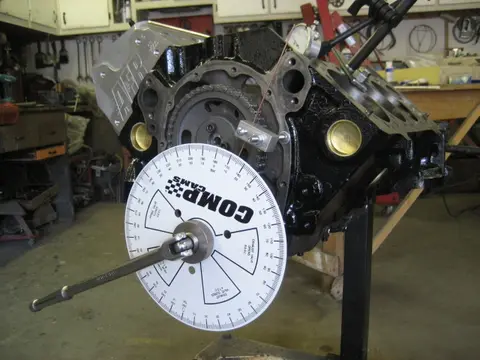 Hot Rod: 355 engine: A Comp Cams degree wheel kit was used to ensure that the camshaft was installed according