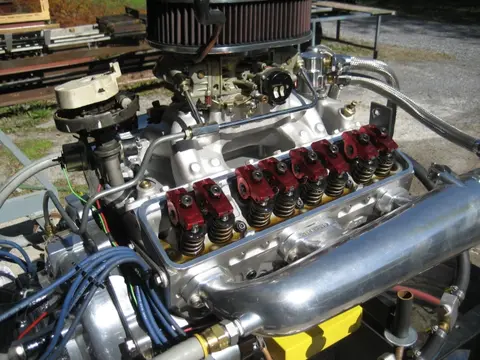 Hot Rod: 355 engine: The bottom portion of our custom built 12 quart oil pan received a coat of truck bed liner