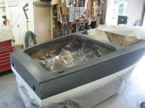 Hot Rod: Deck: A transit level was used to mark a 6" waterline on the hull