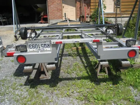 Hot Rod: Trailer: We used the gantry lift to flip the trailer so we could easily weld the trailer tongue jac