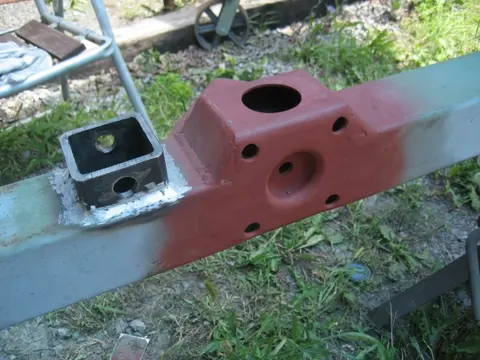 Hot Rod: Trailer: We used the gantry lift to flip the trailer so we could easily weld the trailer tongue jac