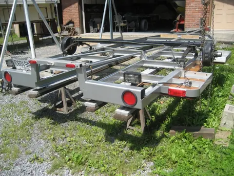 Hot Rod: Trailer: We used the gantry lift to flip the trailer so we could easily weld the trailer tongue jac