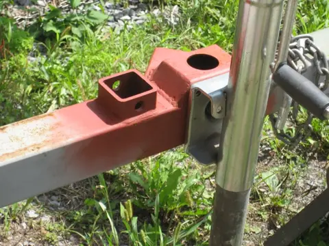 Hot Rod: Trailer: We used the gantry lift to flip the trailer so we could easily weld the trailer tongue jac