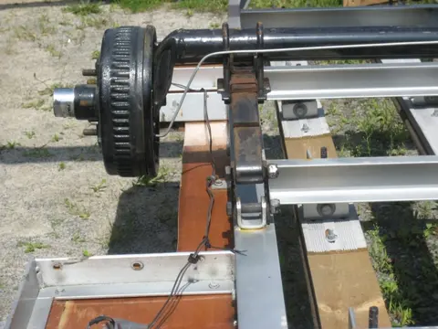 Hot Rod: Trailer: We used the gantry lift to flip the trailer so we could easily weld the trailer tongue jac