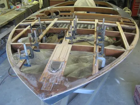 Hot Rod: Deck: Blocking for the pop-up deck cleats was made from 3/4" marine grade plywood