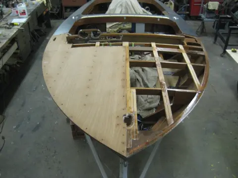 Hot Rod: Deck: Starboard deck was installed using thickened epoxy and fastened with silicon bronze screws