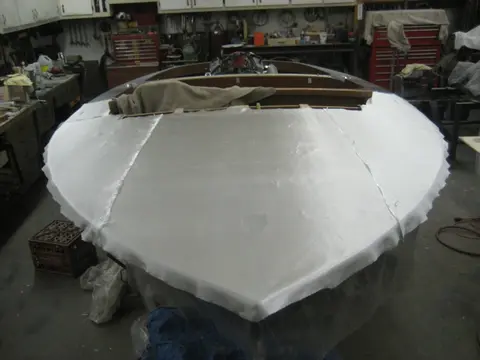 Hot Rod: Deck: Fiberglass was trimmed with a utility knife and blocked with coarse sandpaper