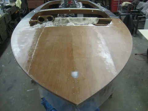 Hot Rod: Deck: Fiberglass was trimmed with a utility knife and blocked with coarse sandpaper