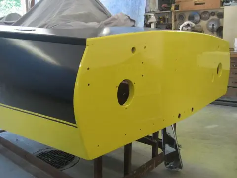 Hot Rod: Cavitation plates: An hour later, we topcoated the white base coat with single stage Sherwin Williams Genesis