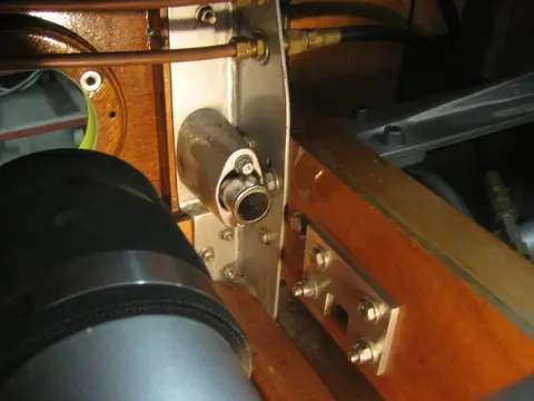 Hot Rod: Cavitation plates: Opening for the thru hull fitting is to the left of exhaust pipe hole