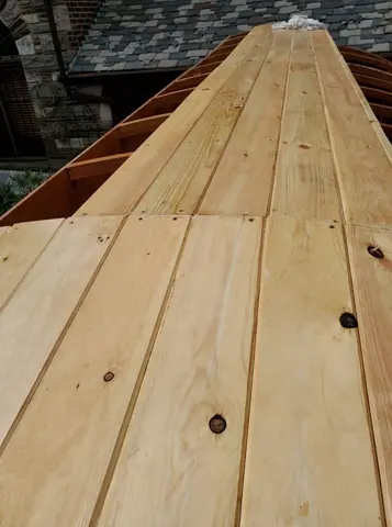 Jersey Girl: Today's project will be to fill all the topside grooves between Jersey Girl's roof planks.