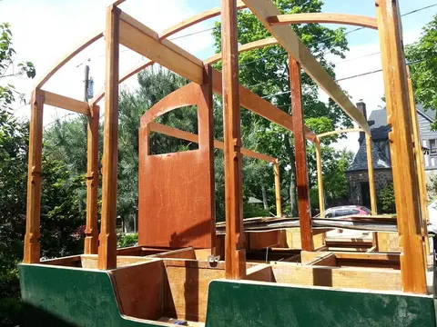 Jersey Girl: Jersey girl now has her two main roof beams and her two side roof beams installed.