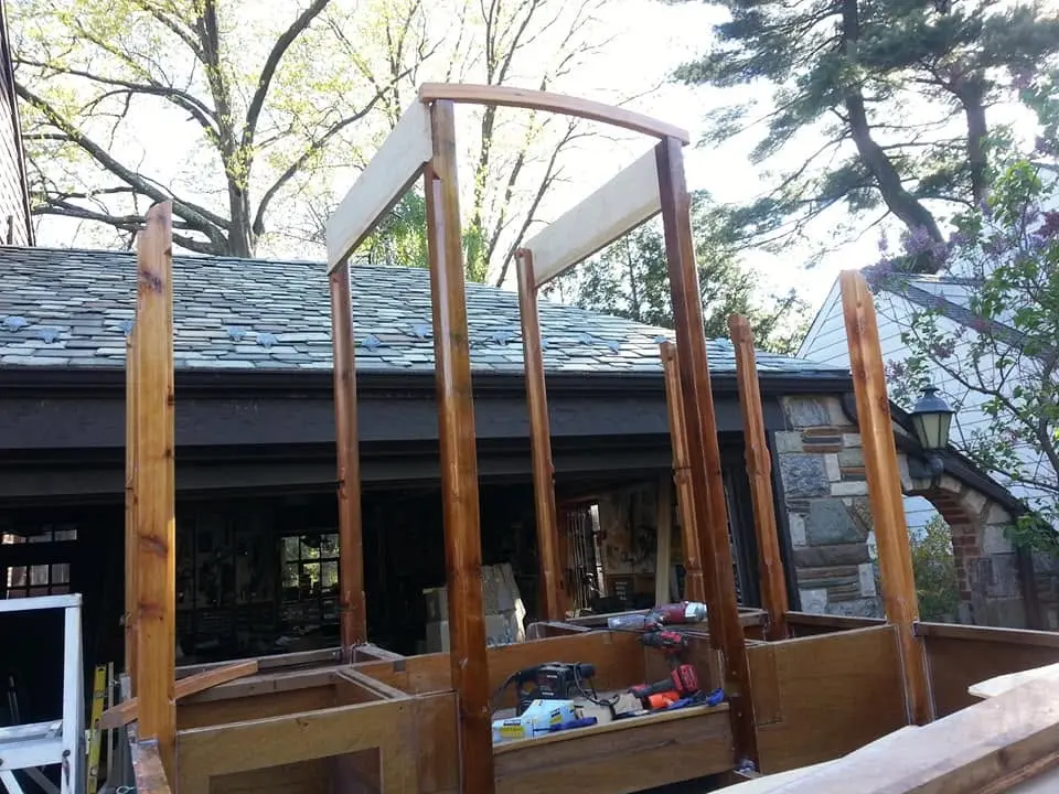 Jersey Girl: Jersey Girl gets fitted for aft deck roof beams.