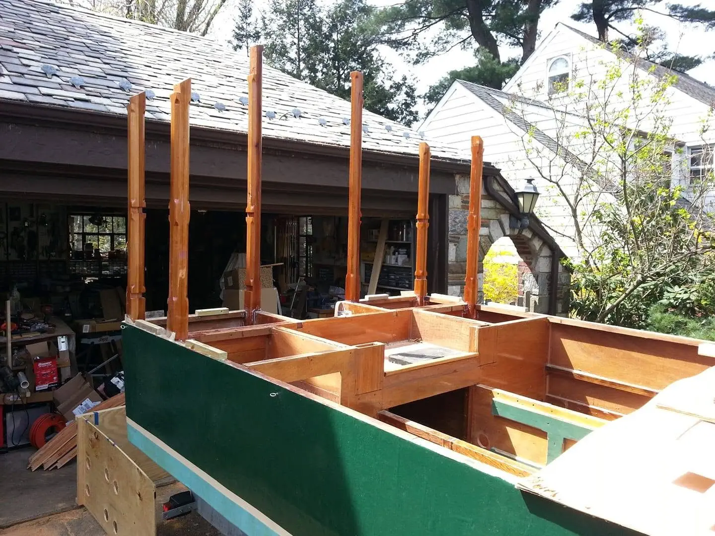 Jersey Girl: Free at last, the jig is gone, and Jersey Girl's aft deck roof posts are straight and...