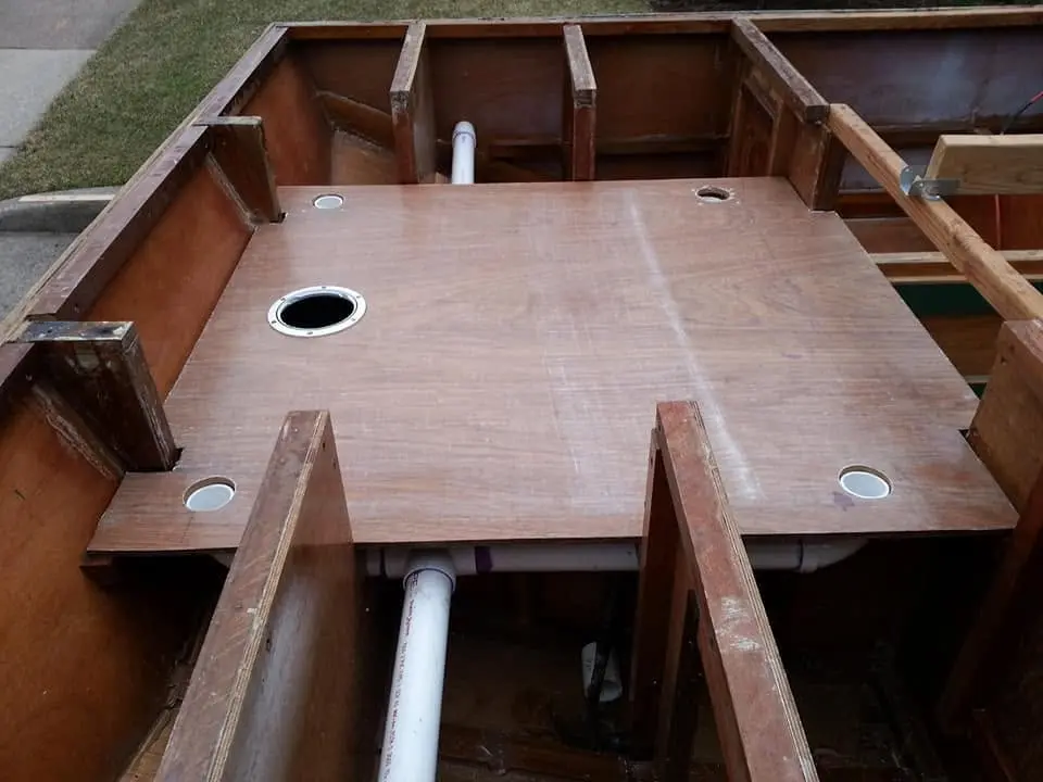 Jersey Girl: I spent the entire day plumbing Jersey Girl's forward deck drainage system.