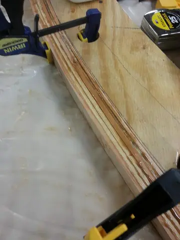 Jersey Girl: I’ve started laying up the first of Jersey Girl’s arched roof beams against the jig I...