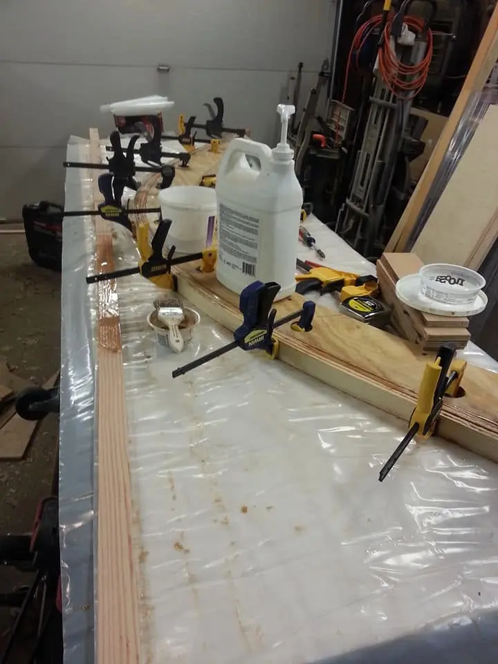 Jersey Girl: I’ve started laying up the first of Jersey Girl’s arched roof beams against the jig I...