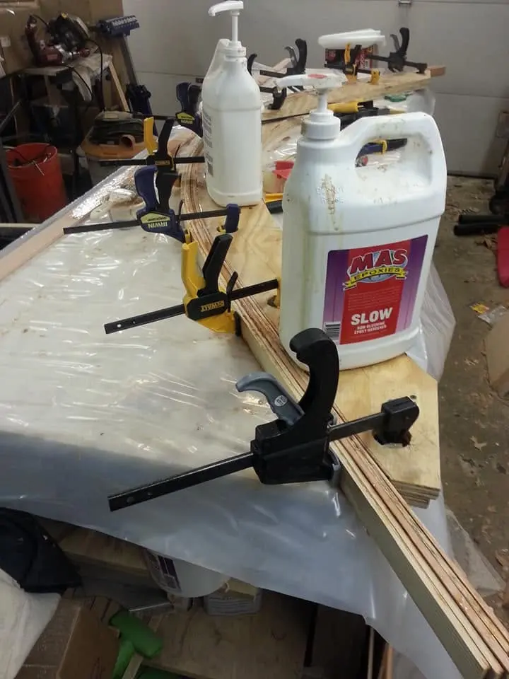 Jersey Girl: I’ve started laying up the first of Jersey Girl’s arched roof beams against the jig I...
