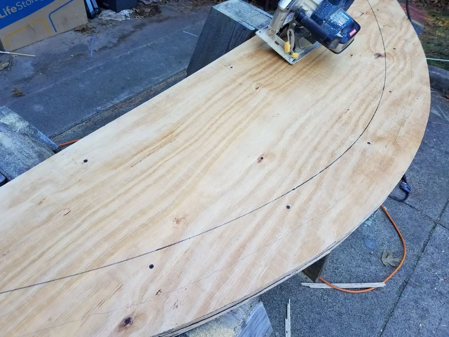 Jersey Girl: Still working on the jig for Jersey Girl's laminated cedar roof beams.
