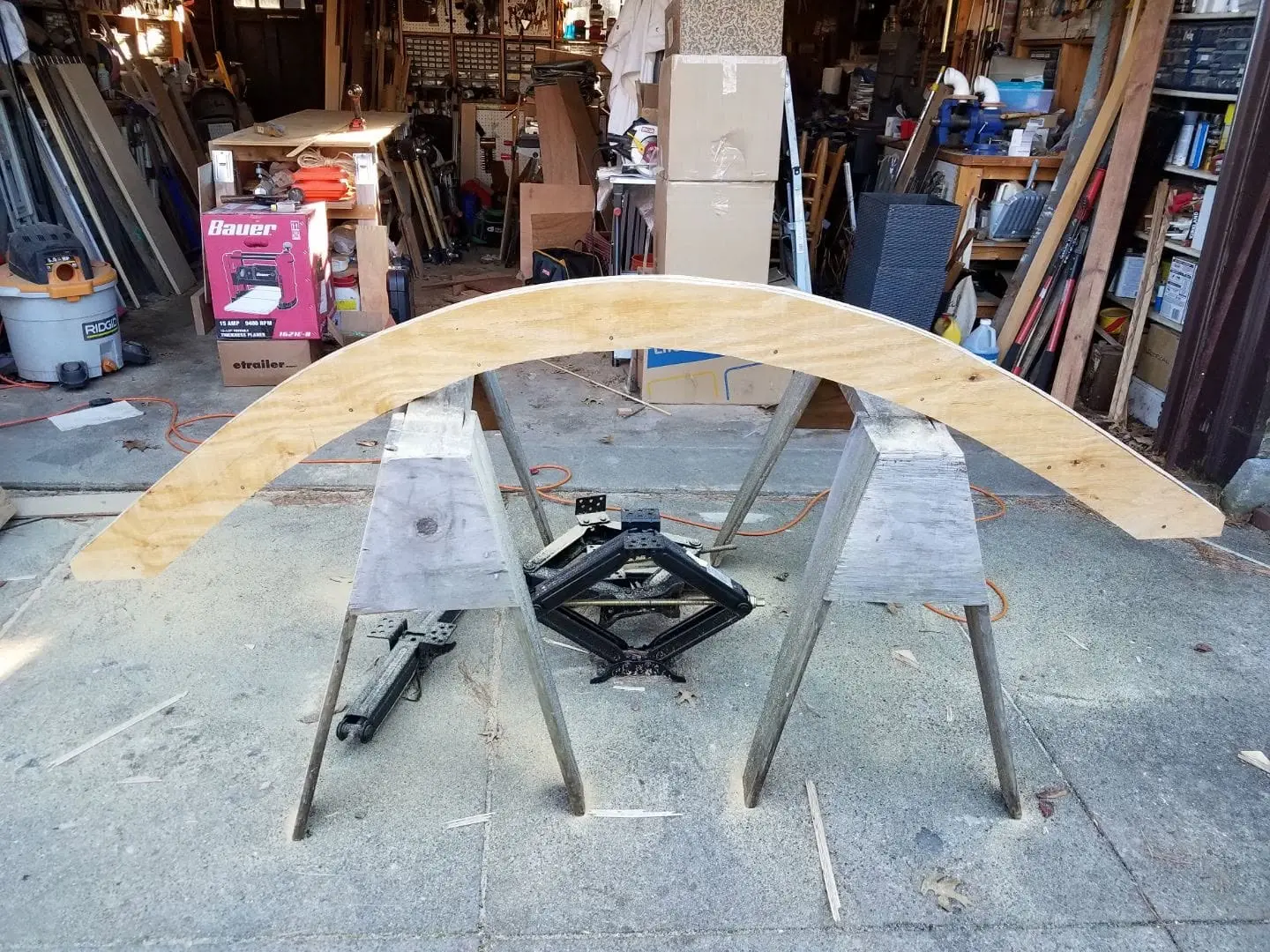 Jersey Girl: Still working on the jig for Jersey Girl's laminated cedar roof beams.