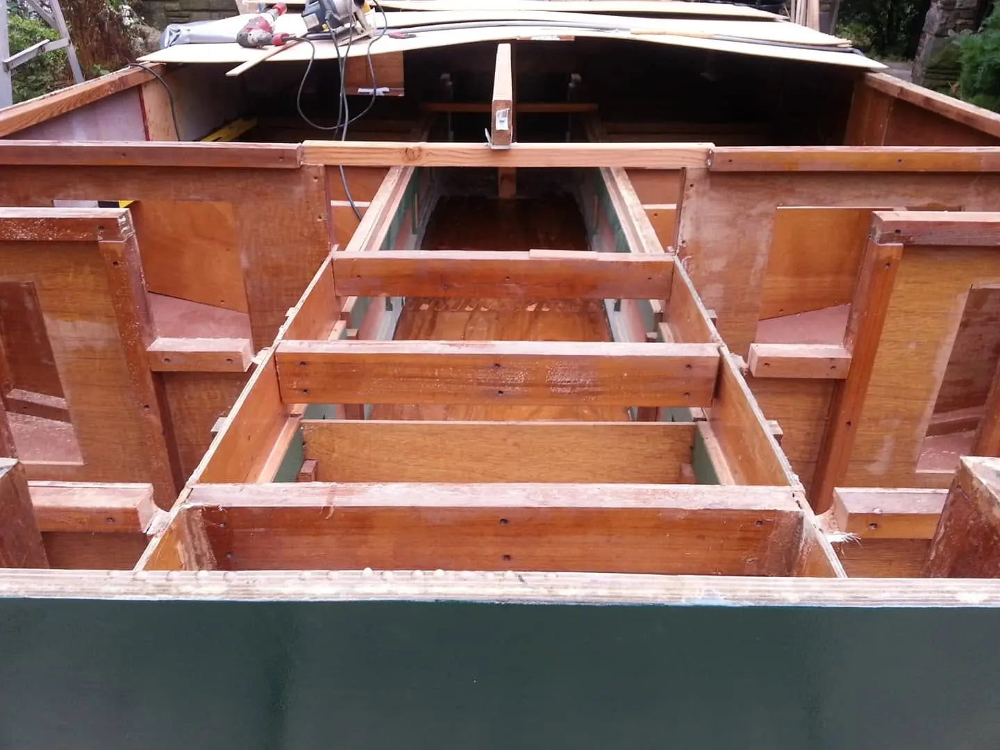 Jersey Girl: I'm starting to frame the support timbers for Jersey Girl's recessed fore deck.