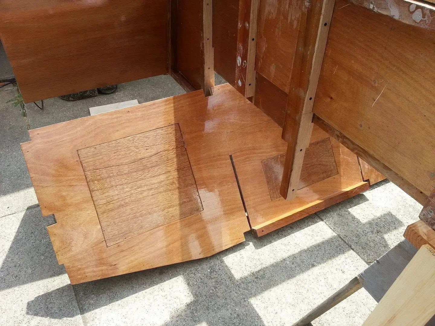 Jersey Girl: I am preparing for the dry fit of the stern bulkhead, the one just forward of the transom.