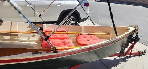 14 Foot Wooden Boat With Electric Motor and a trailer