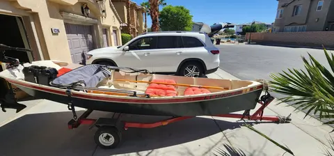 14 Foot Wooden Boat With Electric Motor and a trailer