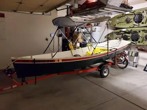 14 Foot Wooden Boat With Electric Motor and a trailer