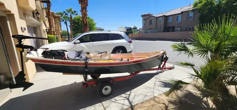 14 Foot Wooden Boat With Electric Motor and a trailer